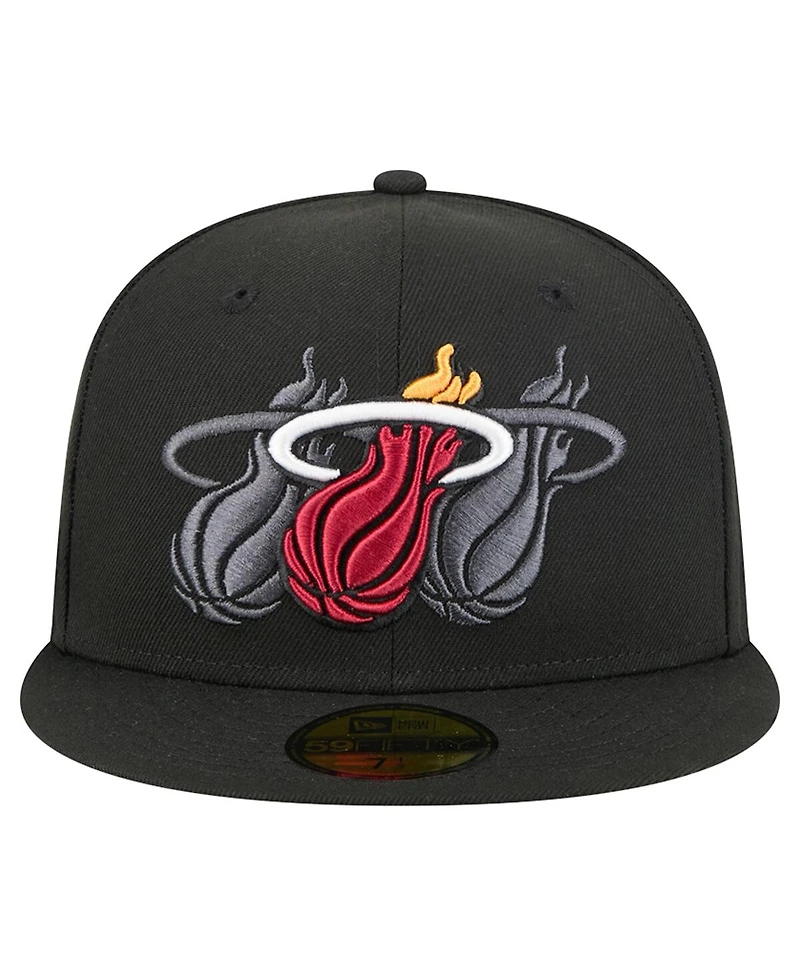 New Era Men's Black Miami Heat Tri-Hit 59Fifty Fitted Hat
