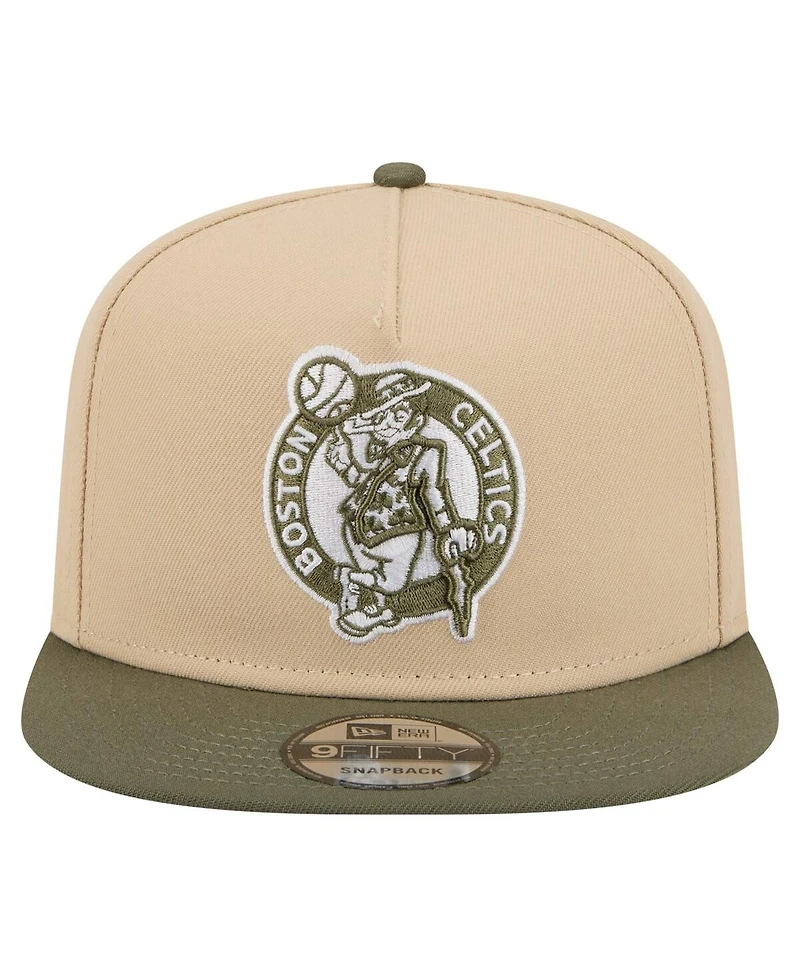 New Era Men's Khaki/Olive Boston Celtics Color Pack Two-Tone A-Frame 9FIFTY Snapback Hat