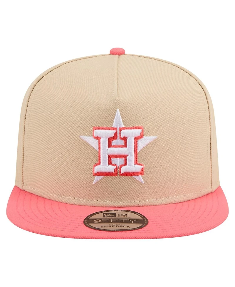 New Era Men's Light Beige/Coral Houston Astros Color Pack A-Frame 9FIFTY Snapback Hat