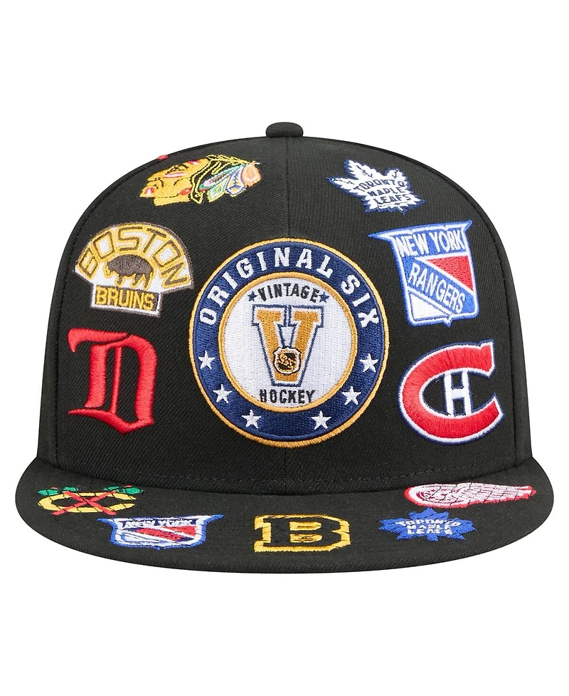 New Era Men's Black Original 6 Allover Logos 9FIFTY Snapback Hat