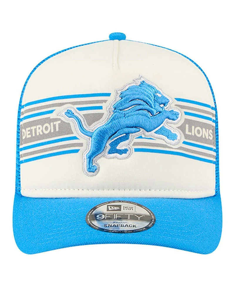 New Era Men's Cream/Blue Detroit Lions Banner A-Frame 9FIFTY Trucker Snapback Hat
