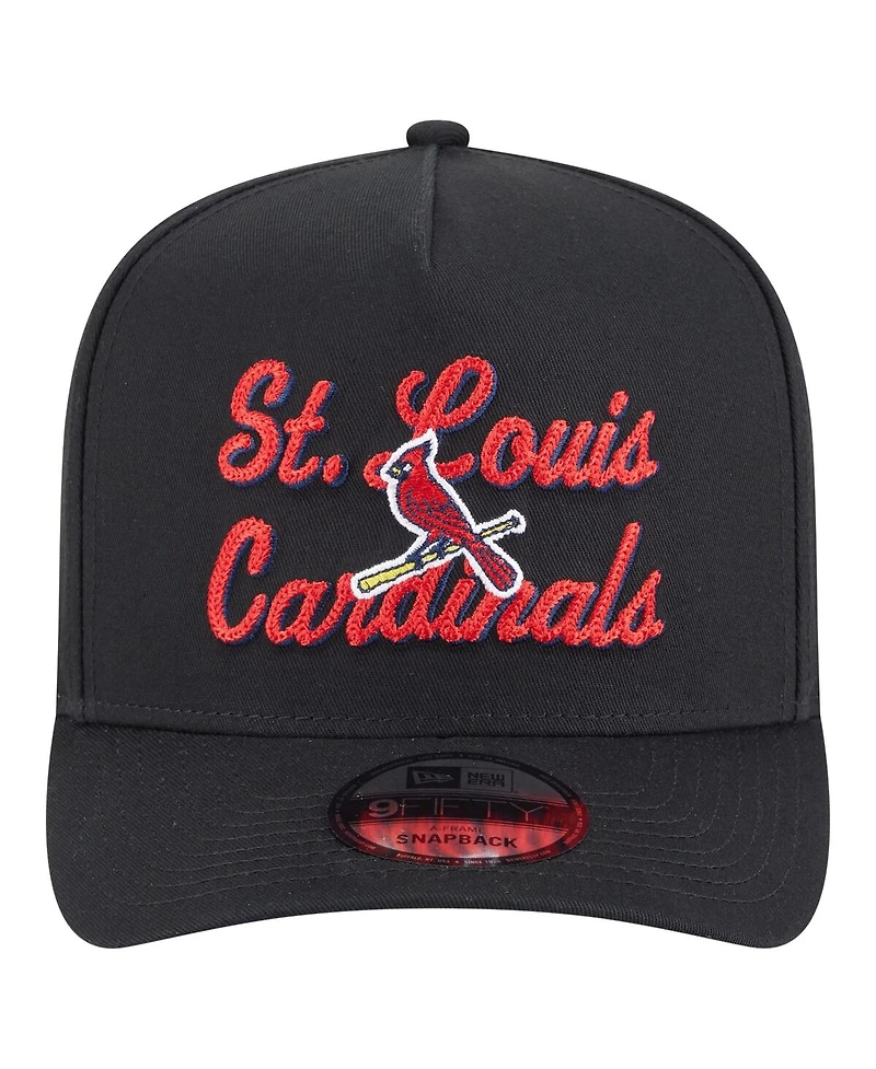 New Era Men's Black St. Louis Cardinals Chainstitch 9FIFTY A-Frame Snapback Hat