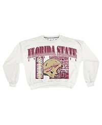 Pressbox Women's White Florida State Seminoles Oversized Janice Retro Waist-Length Sweatshirt