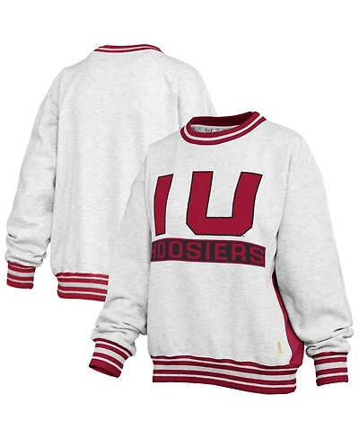 Pressbox Women's Heather Gray/Crimson Indiana Hoosiers Endzone Crewneck Sweatshirt