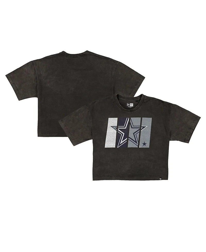 New Era Women's Black Dallas Cowboys Boxy Cropped Sport Night Mineral Wash T-Shirt