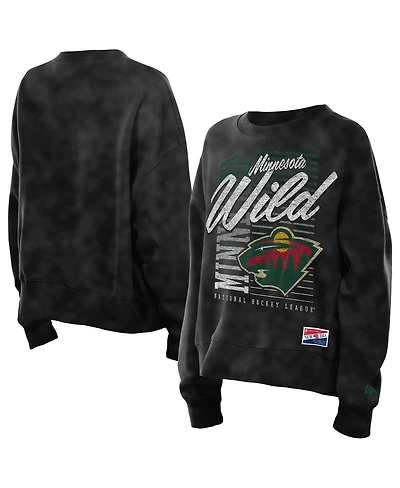 New Era Women's Black Minnesota Wild Oversized Throwback Mineral Wash Sweatshirt