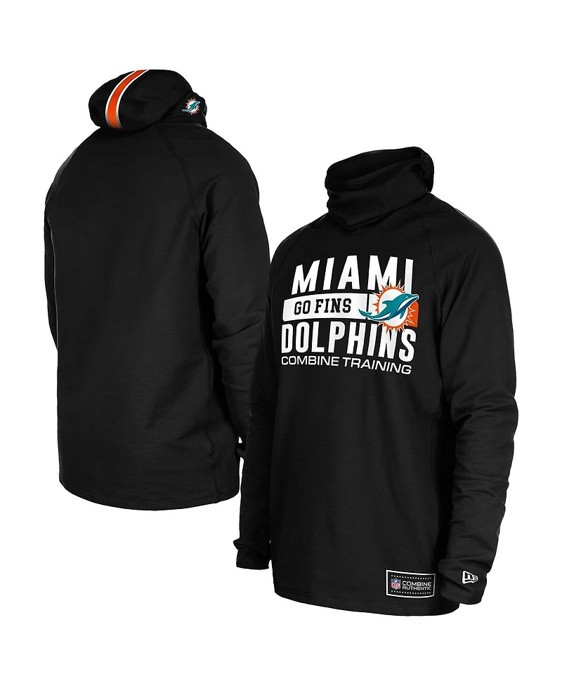 New Era Men's Black Miami Dolphins Functional Fandom Balaclava Helmet Stripe Tri-Blend Hoodie