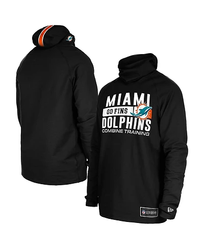 New Era Men's Black Miami Dolphins Functional Fandom Balaclava Helmet Stripe Tri-Blend Hoodie