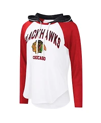G-iii 4Her by Carl Banks Women's White Chicago Blackhawks Vip Raglan Long Sleeve Hoodie T-Shirt