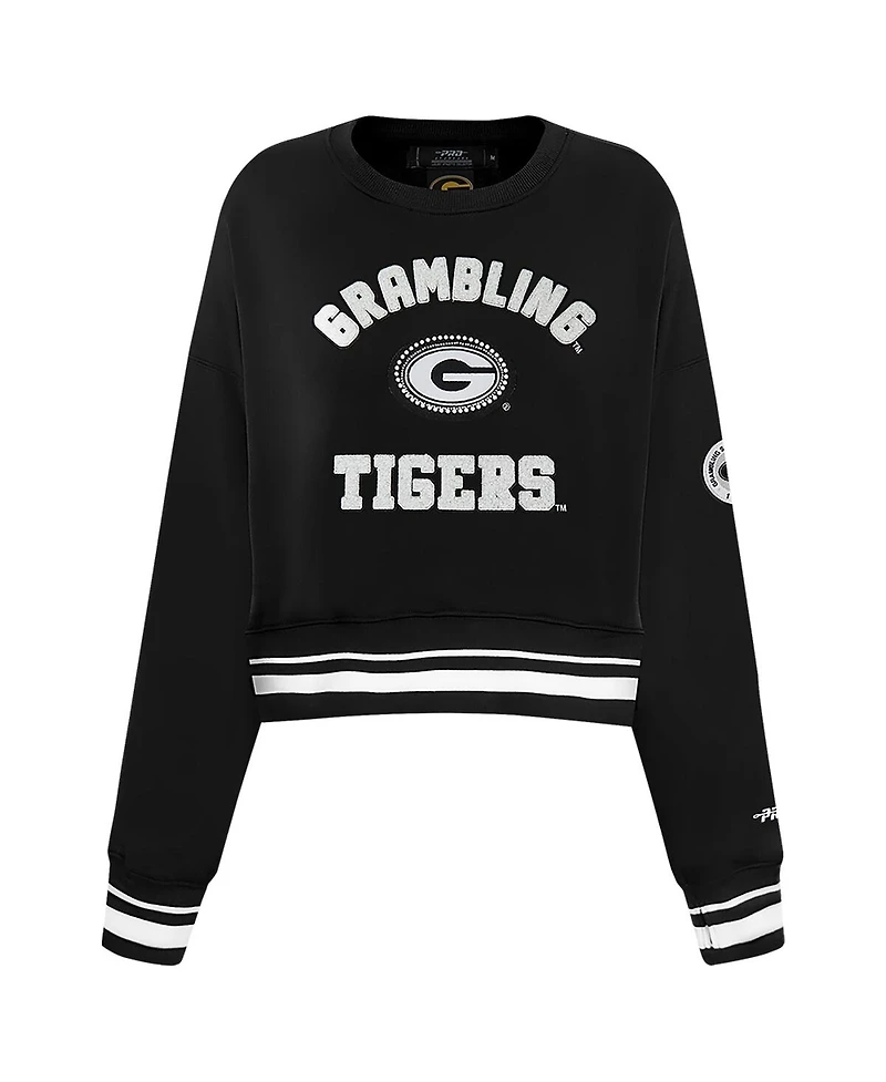 Pro Standard Women's Black Grambling Tigers Cultivated-Pearl Cropped Pullover Sweatshirt