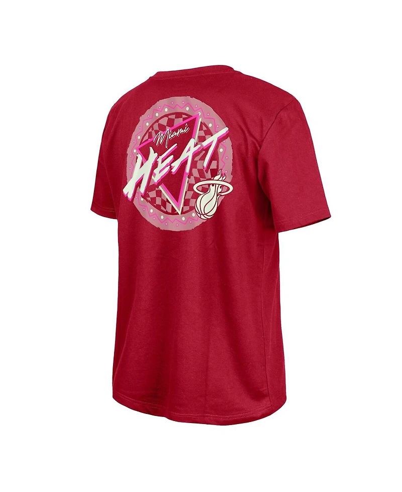 New Era Men's Dark Red Miami Heat Glow-in-the-Dark T-Shirt