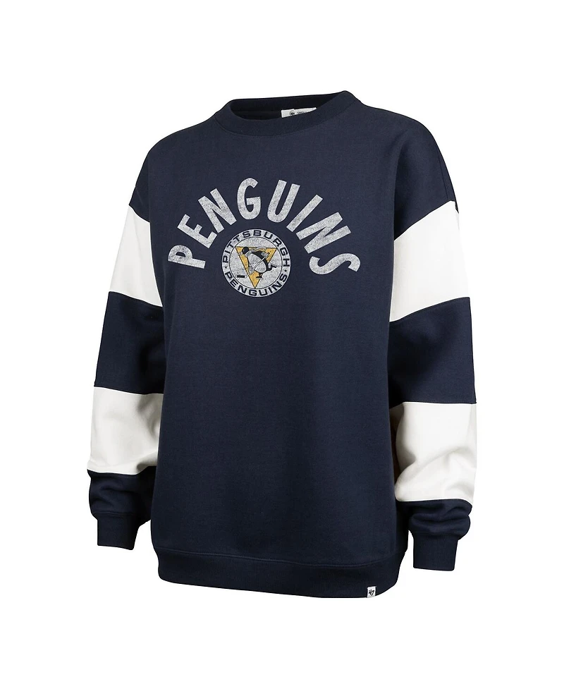 '47 Brand Women's Navy Pittsburgh Penguins Eephus Barred Pullover Sweatshirt
