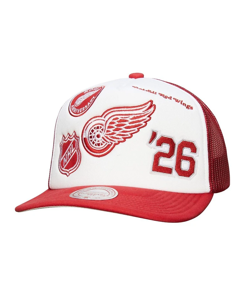 Mitchell & Ness Men's White/Red Detroit Red Wings Gridlock Trucker Adjustable Hat