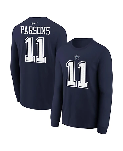 Nike Big Boys and Girls Micah Parsons Navy Dallas Cowboys Player Name Number Long Sleeve T-Shirt