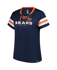 Fanatics Women's Navy Chicago Bears Plus Rhinestone Redzone Athena Lace-Up Notch Neck T-Shirt