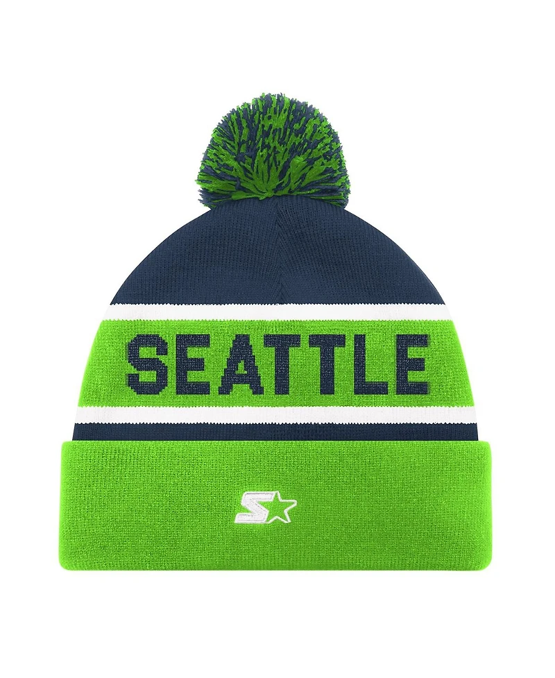 Starter Men's and Women's Neon Green Seattle Seahawks Cuffed with Pom Knit Hat