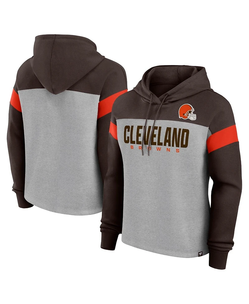 Fanatics Women's Heather Gray/Brown Cleveland Browns Bold Play Call Pullover Hoodie