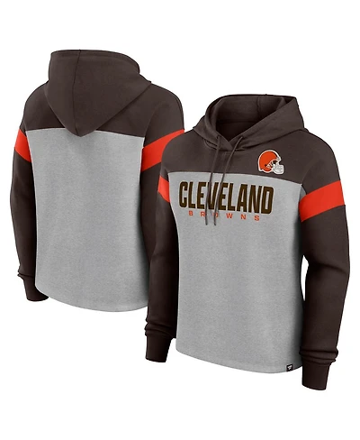Fanatics Women's Heather Gray/Brown Cleveland Browns Bold Play Call Pullover Hoodie