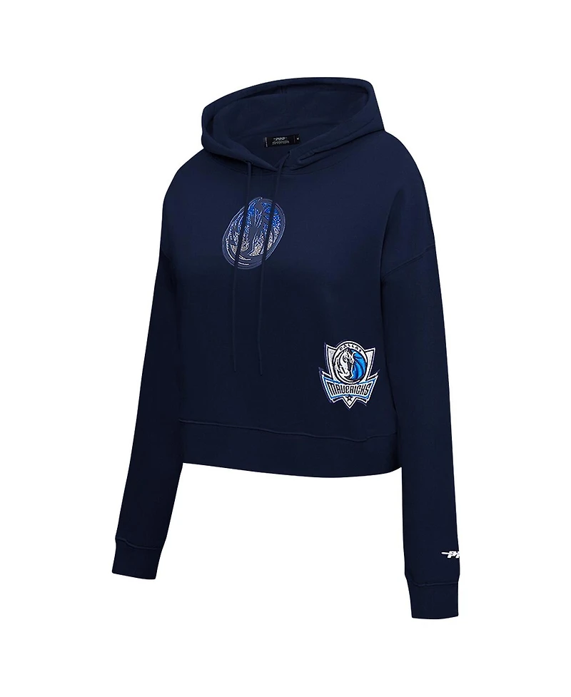 Pro Standard Women's Navy Dallas Mavericks Jewels Cropped Pullover Hoodie