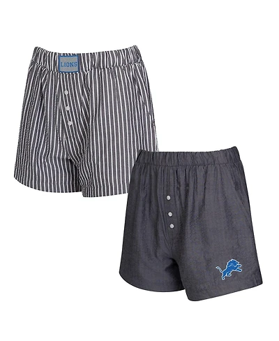 Concepts Sport Women's 2-Pack Charcoal Detroit Lions Stripes and Solids Boxer Shorts Set