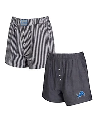 Concepts Sport Women's 2-Pack Charcoal Detroit Lions Stripes and Solids Boxer Shorts Set