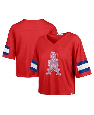 '47 Brand Women's Red Houston Oilers Gridiron Classics Double Header Scout Cropped V-Neck T-Shirt