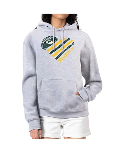 G-iii 4Her by Carl Banks Women's Heather Gray Green Bay Packers Heart Graphic Fleece Pullover Hoodie