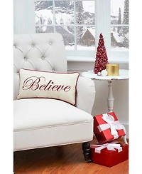 "Believe" Cursive Script Cotton Blend Christmas Mini Accent Pillow 10" x 18.5"