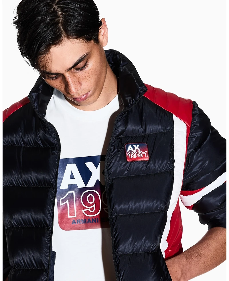 A|X Armani Exchange Men's Grid Box "A X 1991" Badge Graphic T-Shirt