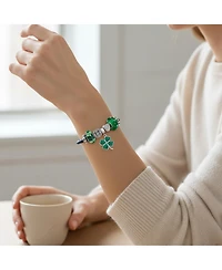 Bling Jewelry Celtic Clover Charm Bracelet with Irish Knot and Claddagh Bead on Leather 7.5 Inch