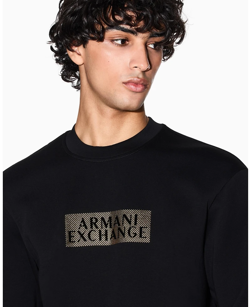 A|X Armani Exchange Men's Gold Logo Center Chest Graphic Crewneck Sweatshirt