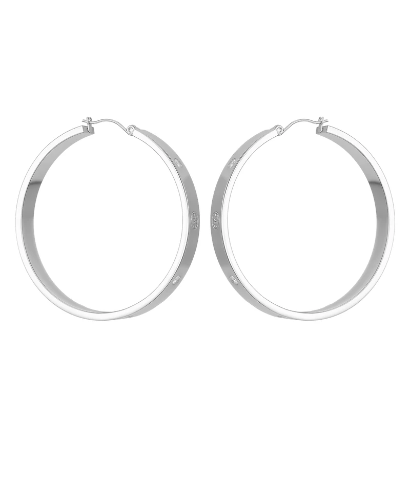 Guess Cubic Zirconia Gold and Silver-Tone Logo Hoop Earrings