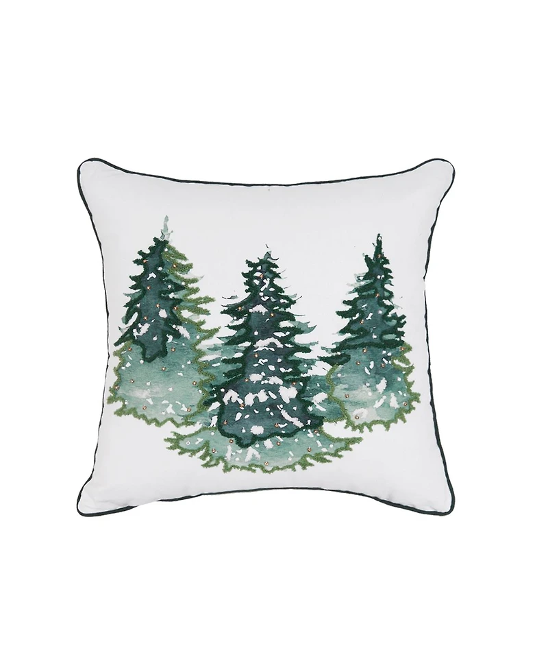 Evergreen Trees Embellished 100% Cotton Christmas Accent Throw Pillow 18" x 18"