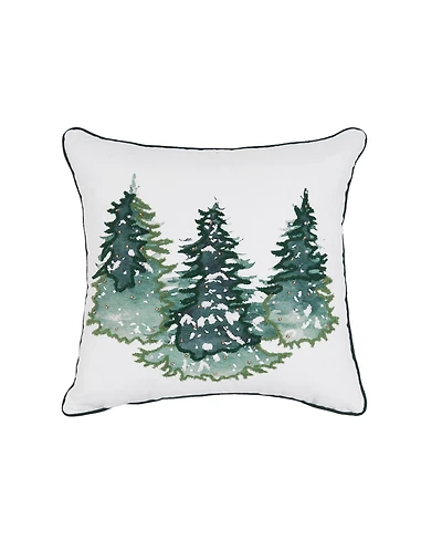Evergreen Trees Embellished 100% Cotton Christmas Accent Throw Pillow 18" x 18"