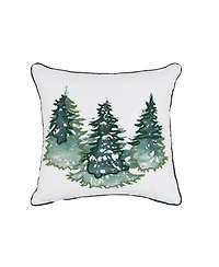 Evergreen Trees Embellished 100% Cotton Christmas Accent Throw Pillow 18" x 18"