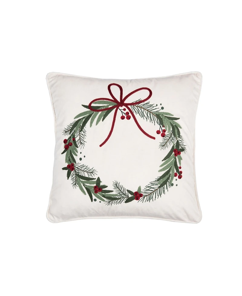 Red Bow Christmas Wreath Accent Throw Pillow 18" x 18"