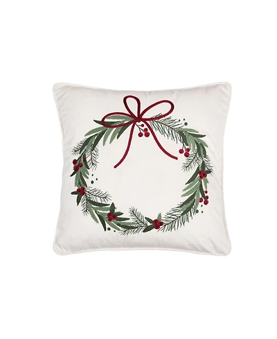 Red Bow Christmas Wreath Accent Throw Pillow 18" x 18"