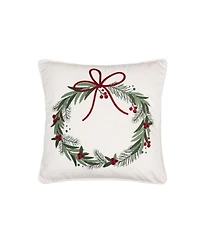 Red Bow Christmas Wreath Accent Throw Pillow 18" x 18"