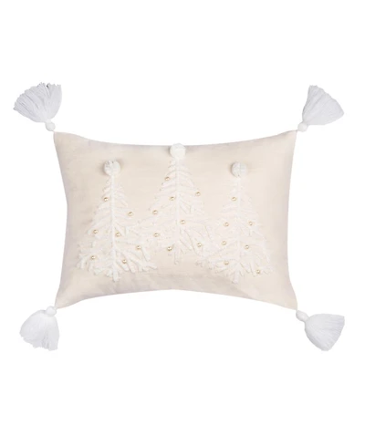 C&F HomeWhite Christmas Tree w/ Embellished Pearl Beads Cotton Blend Mini Accent Pillow 12" x 16"
