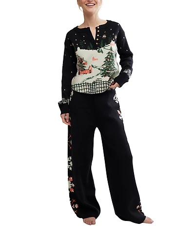 Free People Women's 2-Piece Dream Whispers Long Sleeve Top and Pants Set
