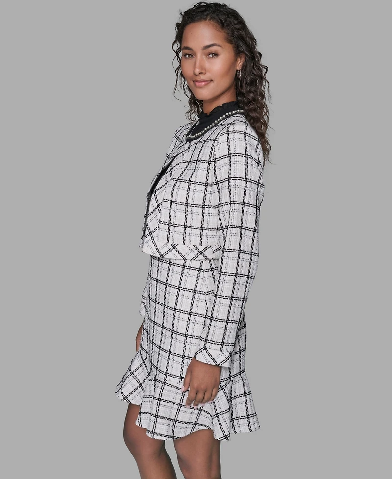 Karl Lagerfeld Paris Metallic Glen Plaid Tweed Jacket
