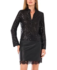 Vince Camuto Women's Sequined Split-Neck Tunic Blouse