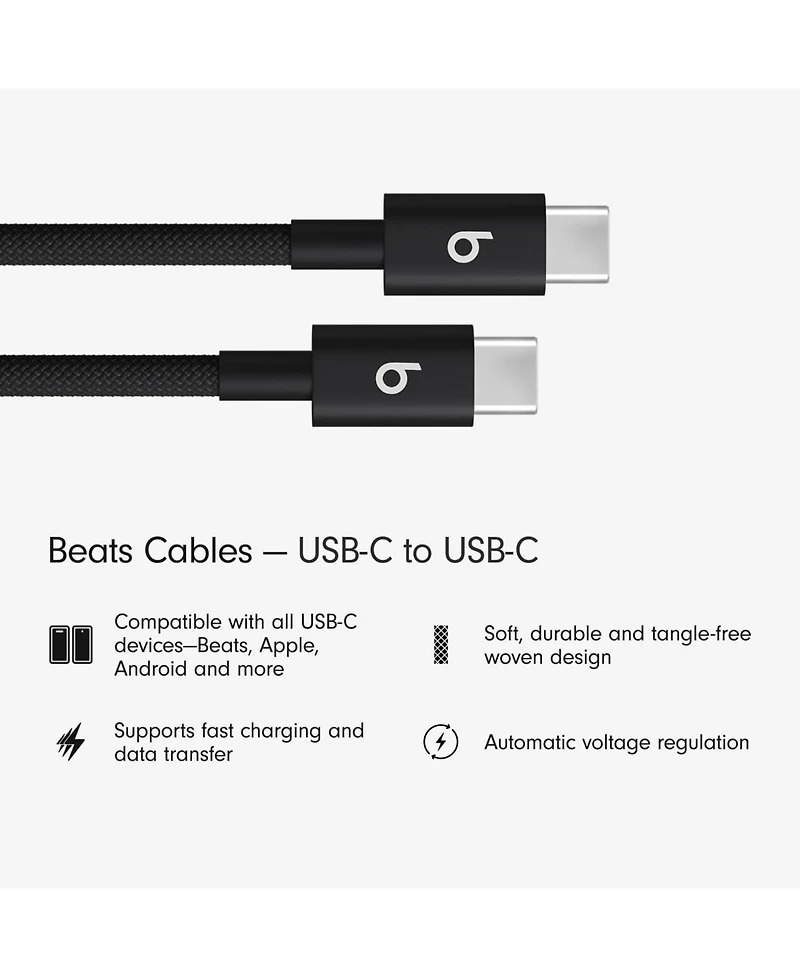 Beats Usb-c to Usb-c Woven Cable 2 Pack Fast Charging Durable/Tangle-Free Compatible Charger for Apple & Android Devices (1.5 m, 5 ft) - Bolt Black