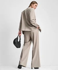 Dkny Womens Double Breasted Long Sleeves Jacket Pintuck Wide Leg Mid Rise Trousers Sleeveless Mock Neck Top