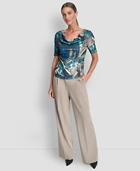 Dkny Women's Drape Neck Short Sleeves Top