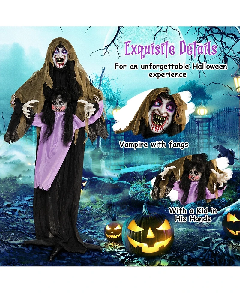 Lighted and Animated Halloween Decoration 63” Outdoor Animatronic Halloween Vampire w/ Led Vocally Triggered Sound & Motion Effect