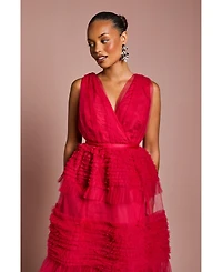 Coast Women's Sleeveless Mesh Tiered Maxi Dress