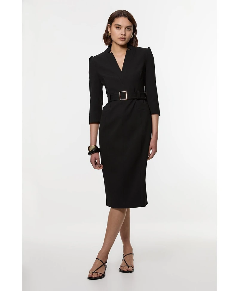 Karen Millen Women's 3/4 Sleeve Belted Midi Dress