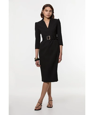 Karen Millen Women's 3/4 Sleeve Belted Midi Dress