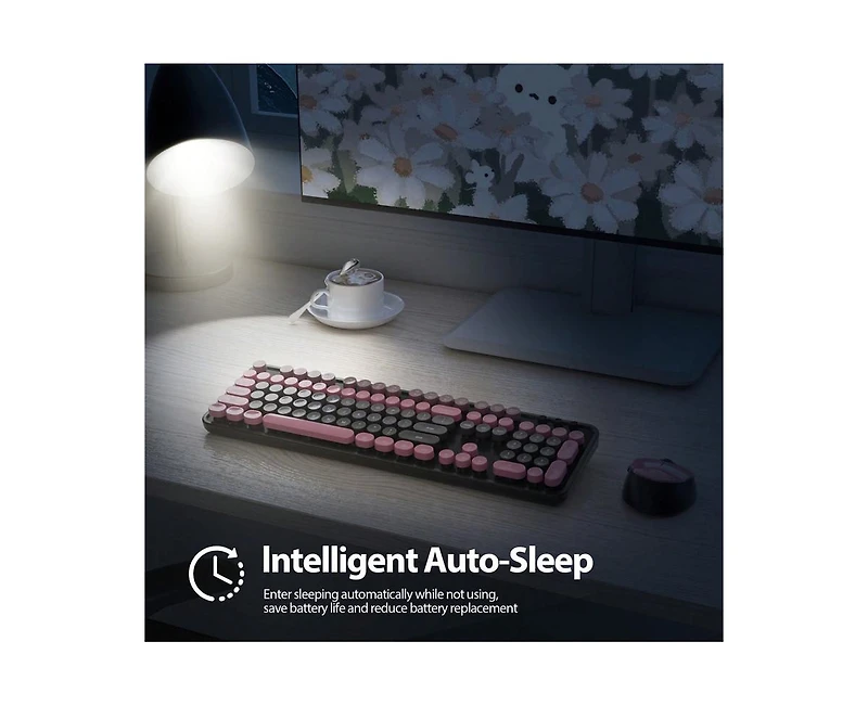risokeys Wireless Keyboard And Mouse Set - Cute Keyboard And Mouse Combo, Full Size Keyboard With Number Pad & Round Keycaps For Windows Pc Laptop
